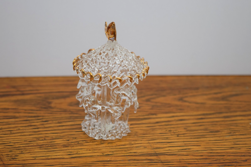 Clear Glass Carousel Figurine w/ Gold Accents 3.5" - Picture 2 of 9