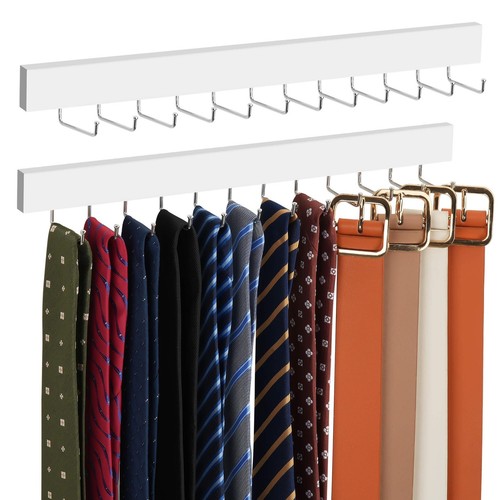2 Pack Wodden Tie Hanger Wall Mounted, Space Saving Belt Organizer for Man wi...