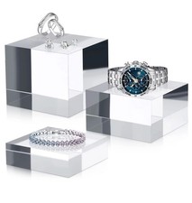 Geelin 3 Pcs Acrylic Square Display Blocks Clear Polished Cubes Solid FREE SHIP