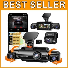 360° Dash Cam Front and Rear FHD, Wi-Fi GPS Voice Control