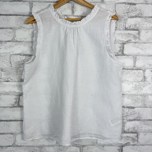 Top senza maniche J.CREW FACTORY NUOVO CON ETICHETTE misto lino bianco girocollo GRANDE CA112