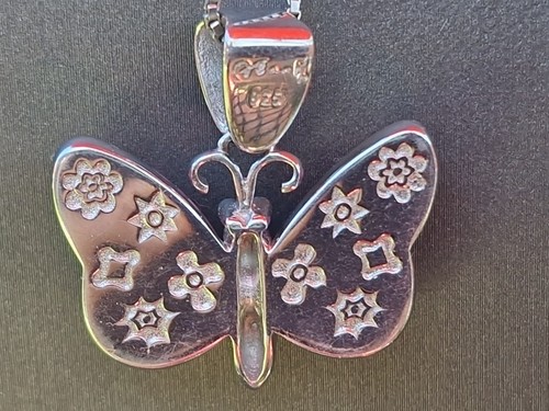 MILLEFIORI MURANO STERLING SILVER PINK BUTTERFLY PENDANT ALAN K ITALY 18" CHAIN - Picture 9 of 18