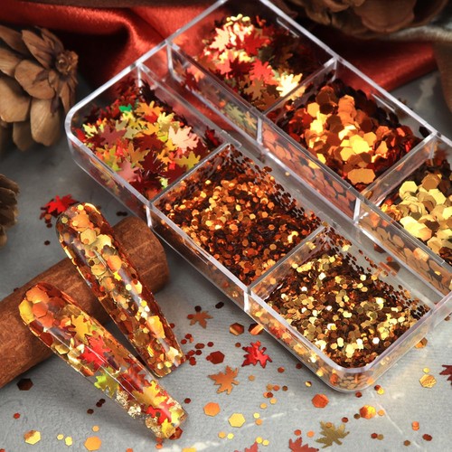 Thanksgiving Glitter Maple Leaf Nail Sequins Fall Nail Flakes Design Nail Cha... - Picture 3 of 6