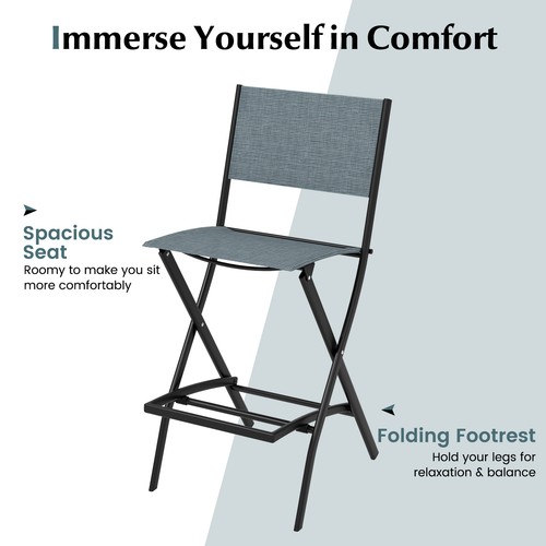 2 Stück Outdoor Barstuhl Klappbar Bar Höhe Hocker mit Metallgestell Blau - Bild 4 von 6