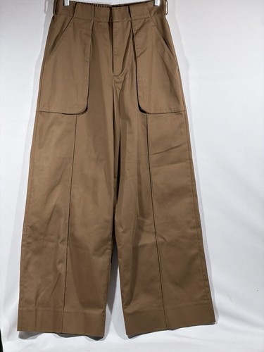 PETER DO BR Hose Damen mittelbraun 100% Baumwolle Canvas weites Bein Gummibund - Bild 8 von 24