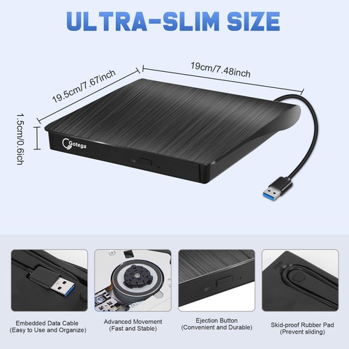 External Drive, USB 3.0 Portable +/-RW, Player for CD ROM Burner with Laptop ... - Picture 5 of 7