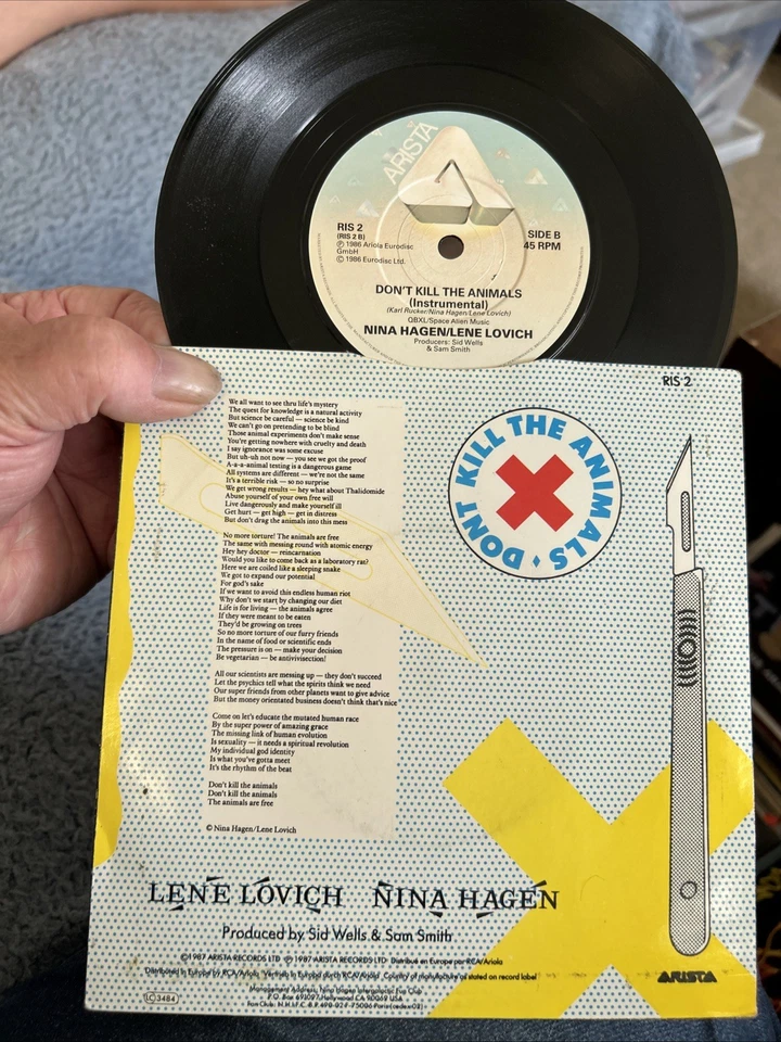 NINA HAGEN & LENE LOVICH Don’t Kill The Animals 7” Single Vinyl 1986 Arista Vg+ Foto 2 de 2