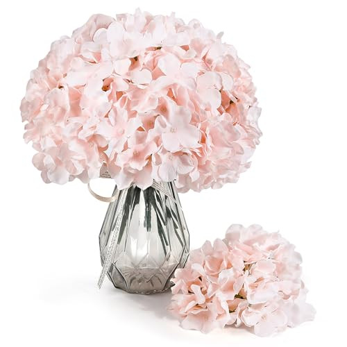 104 pcs Hydrangea Artificial Flowers, Pink Silk Hydrangea Heads with Stems, - Picture 3 of 8