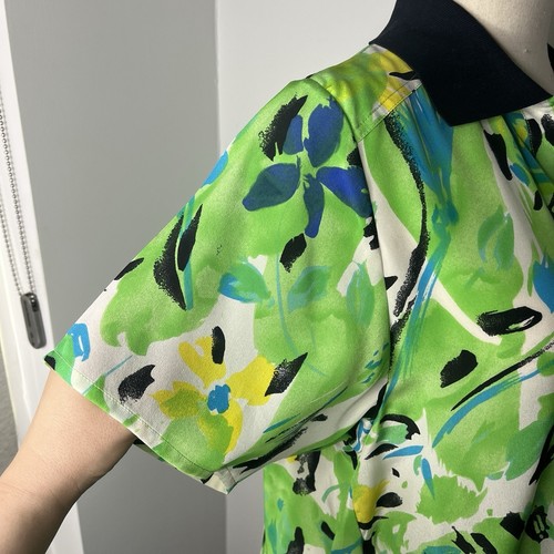 Blusa Escada Vintage Talla 42 Grande Seda Campamento Cuello Lazo Semi Transparente Verde Neón - Imagen 4 de 12