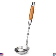 FJNATINH Premium Stainless Steel Soup Ladle with Wooden Handle - Easy Clean Tool