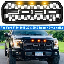 Front Grille For Ford F150 2015 2016 2017 Raptor Style Grill W/3LEDs Matte Black