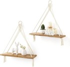 Macrame Hanging Shelves Boho Wall Decor Set of Rustic Wood Floating 2 White