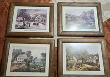 Currier and Ives American Homestead Lithographs Set of 4 Wooden Framed Vintage