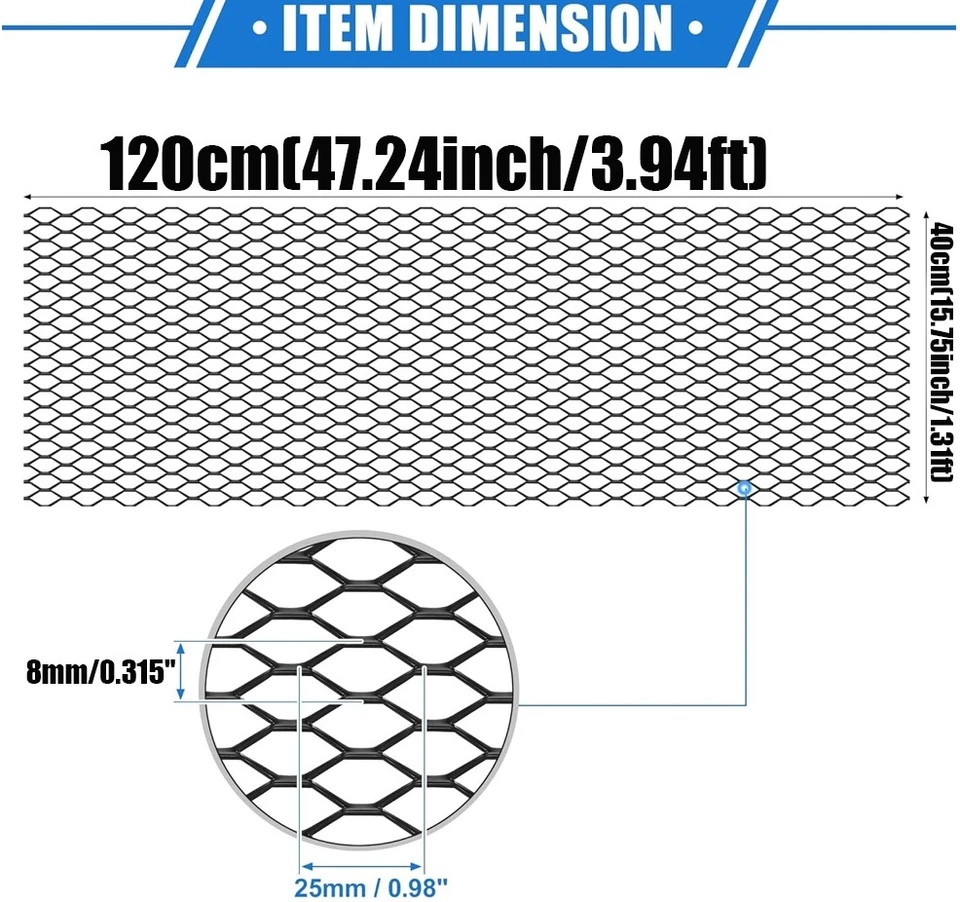 Universal 47"x15" Car Grill Mesh Aluminum Alloy Automotive Grille Insert Bumper - Image 2 of 4