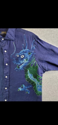 Polo Ralph Lauren Dragon Hemd Herren M Blau Leinen Asian Festival RAR Limitiert - Bild 3 von 13