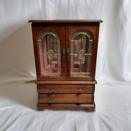 Armario de madera vintage de 15" de alto espejo 2 cajones puertas carruseles.