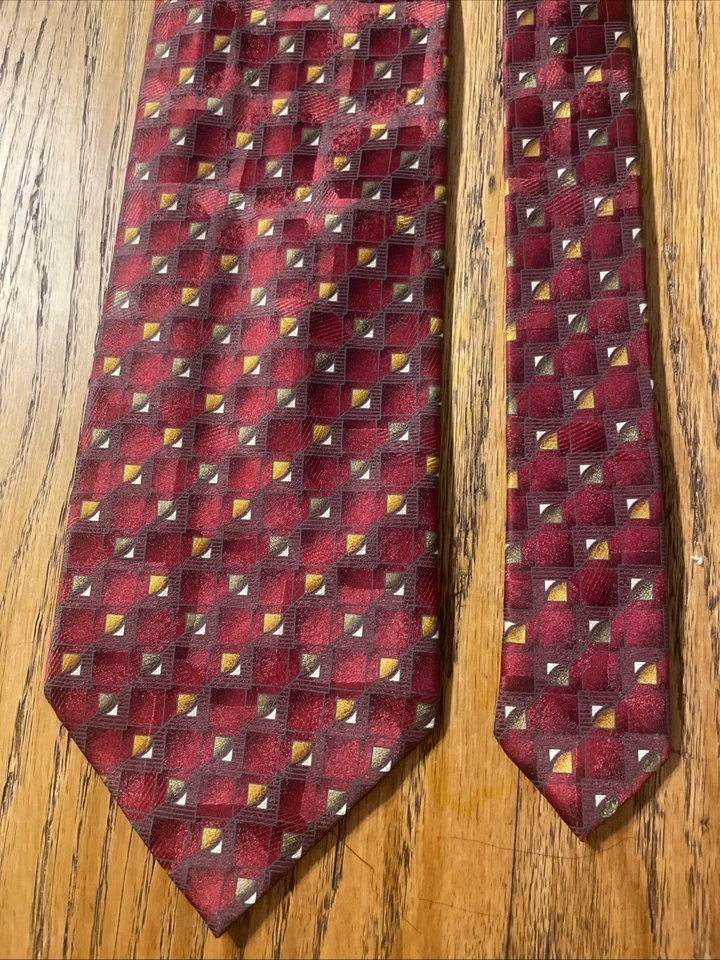 EUC Umo Lorenzo Woven Geometric Silk Tie Necktie Hand Made - Image 4 of 4