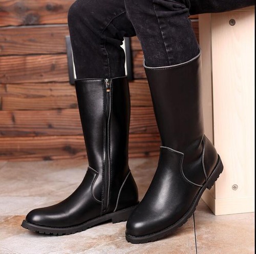 Botas de caballero de cuero sintético para hombre Zapatos de combate Motocicleta Cremallera lateral Carga Informales - Imagen 1 de 25