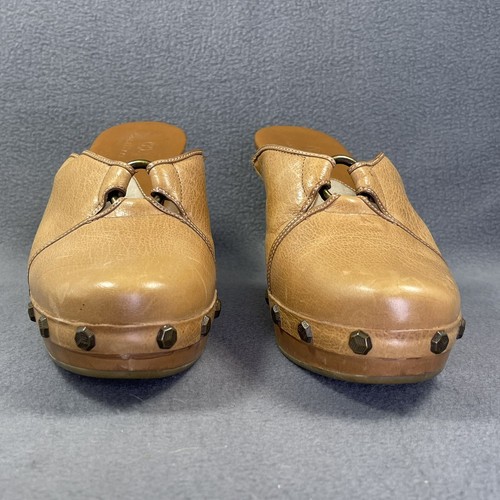 Cole Haan Kenna Clog Womens 8.5B Tan Leather Slides Wedge Heel Platform Mules - Picture 2 of 13