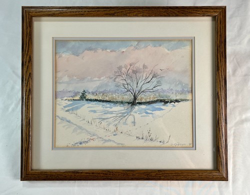 Gerahmt D. GIBSON Signiert Original Kunst - Winterlandschaft Aquarell Gemälde 1991