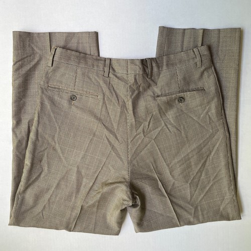 Berle Pants Mens 35x30 Wool Flannel Brown Houndstooth Plaid Pleated Straight Tan - Picture 4 of 9