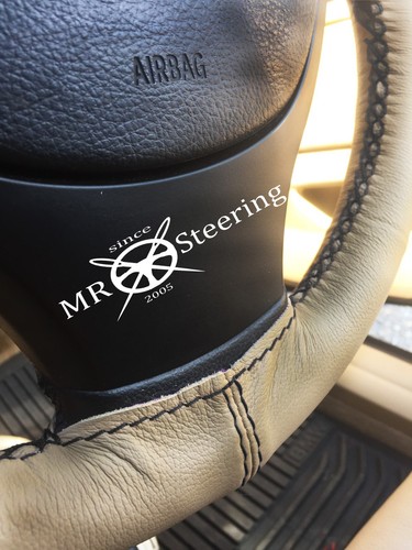 FOR AUSTIN 16 BS1 1945-1949 BEIGE LEATHER STEERING WHEEL COVER BLACK DOUBLE STCH - Picture 2 of 2