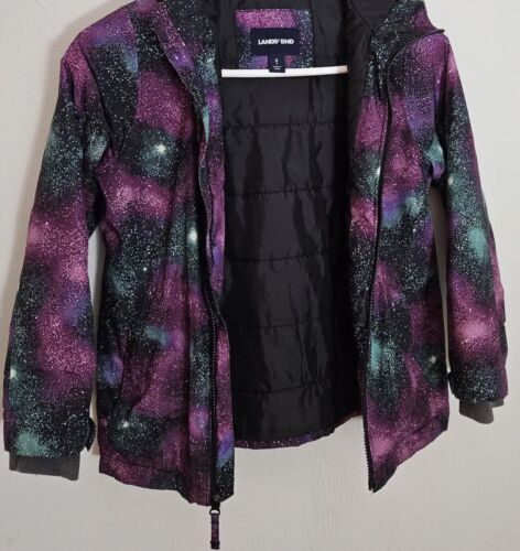 Girl's Galaxy Print Land's End Full Zip Hooded Jacket Size 8 Great Condition - Picture 2 of 5