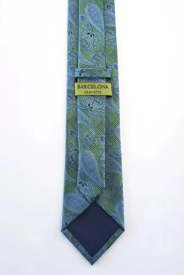 Corbata para hombre Barcelona Cravatte verde y azul cachemira 3 1/4" x 60" Foto 3 de 4