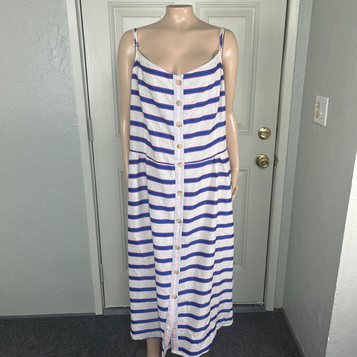 Joules Linen Women s Sun Dress Plus size US 22 UK 26 Striped Button Pockets R20