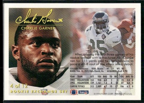 1994 Fleer #4 Charlie Garner Rookie Exchange - Foto 2 di 2