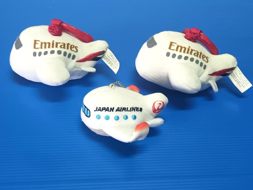 LOT 3 small plush stuffed airplane toy Japan Airlines JAL + Emirates Airlines