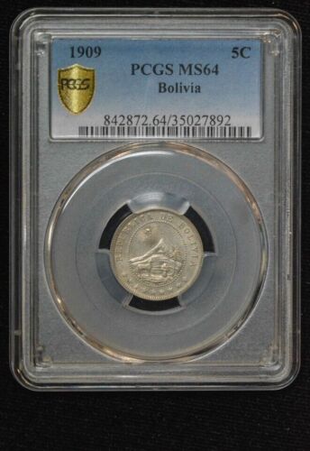Bolivien 5 Centavos 1909 (a) MS64 PCGS KM#173.3 Paris neuwertig SELTEN SCHLÜSSELDATUM Pop 1/0 - Bild 2 von 8
