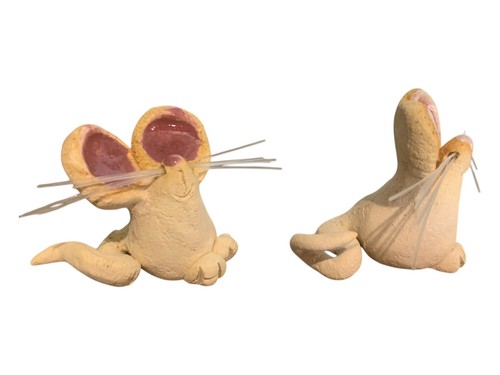 Vintage Mice Whimsical Folk Art Clay Studio Pottery Kitschy Miniature 2” Pair - Picture 8 of 14