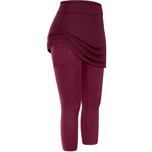 Women Tennis Skirted Leggings Pockets Elastic Sports Yoga Capris Skirts Legging - Picture 2 of 13