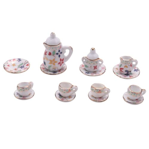 2X(15 Piece Miniature dinnerware porcelain tea set tableware Cup plate floral pr - Zdjęcie 1 z 8