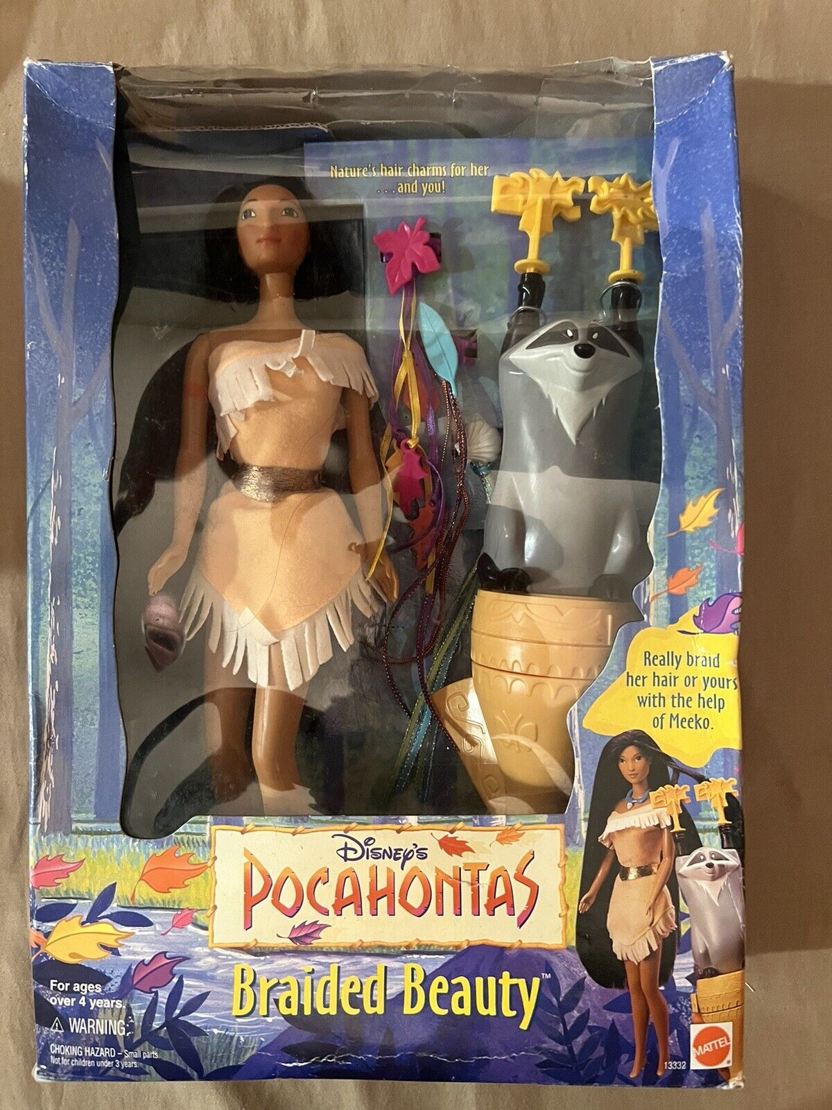 Vintage 1995 Disney Pocahontas Braided Beauty Doll w/ Meeko & Accessories