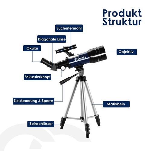 ESSLNB 180X Teleskop Astronomie Refraktor 3X Barlow-Linse Mit Stativ 70mm - Afbeelding 7 van 10