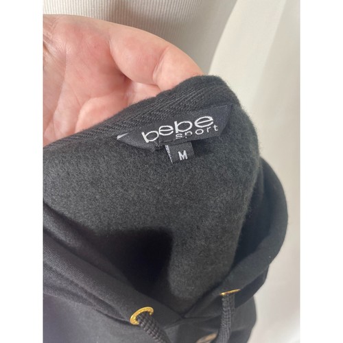 Women’s Medium Hoodie Bebe Sport Black Animal Print Foil Logo Front Pocket - Picture 6 of 8