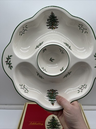 Spode Christmas Tree Tray Vegetable Server Chip Dip Bowl 12.5” - Picture 5 of 12