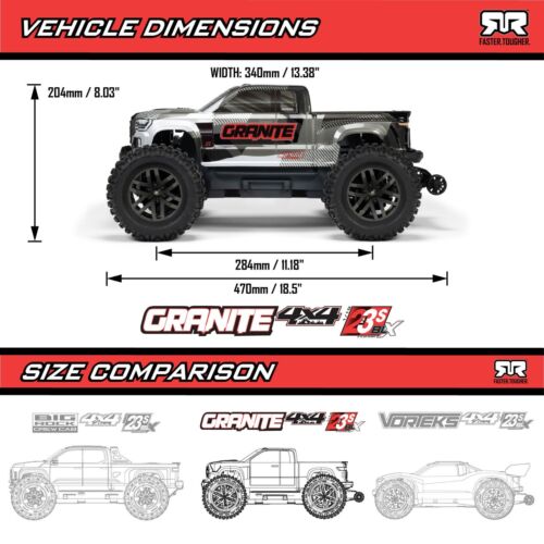 Monster Truck brushless 1/10 GRANITE 223S DSC 4X4 RTR, rosso ARA4302V4T2 - Foto 3 di 5