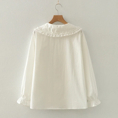 Linda Blusa Tostada Francesa Lolita 3 Capas Cuello Peter Pan Camisa Blanca Manga Larga - Imagen 7 de 12
