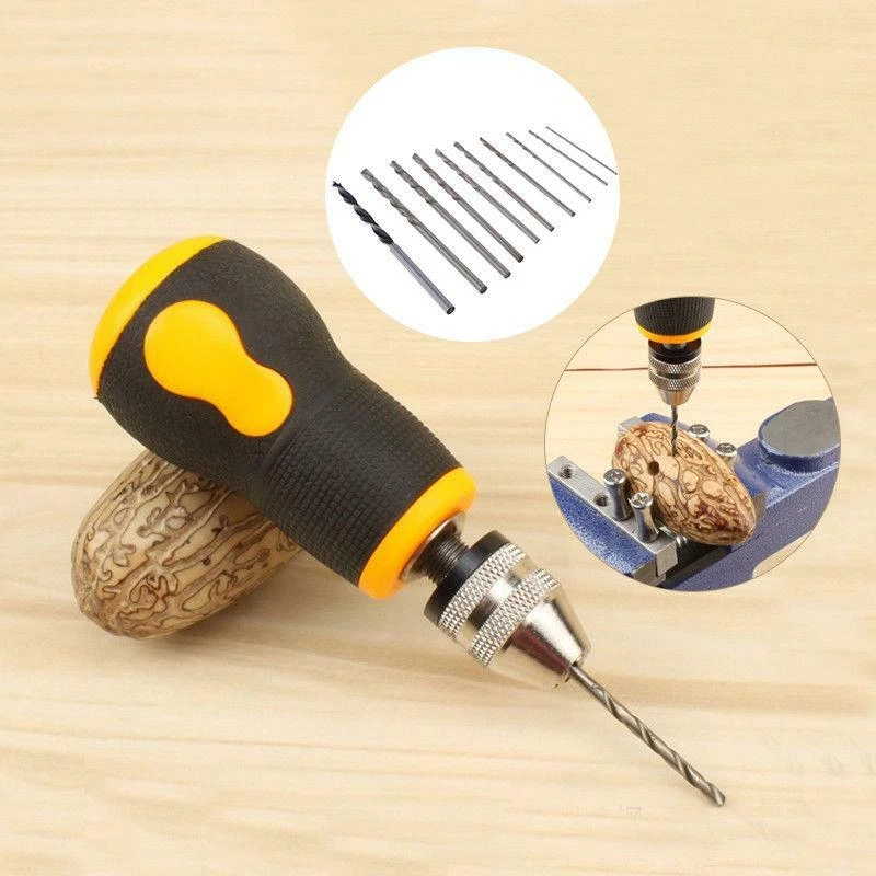 Micro Mini Portable Small Hand Drill w/10pcs Twist Drill Bits set Tool  0.8-3.0mm