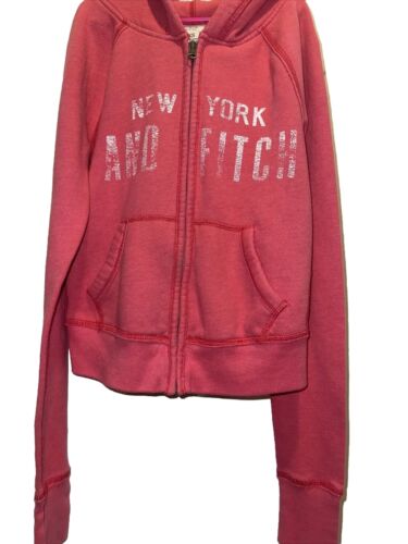Abercrombie & Fitch Women's Medium Zip-Up Soft Coral Hoodie With Logo-Runs Small