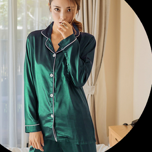 Damen Satin Seide Pyjama Set seidig Lounge Hosen Pyjamas lange Ärmel - Bild 5 von 9
