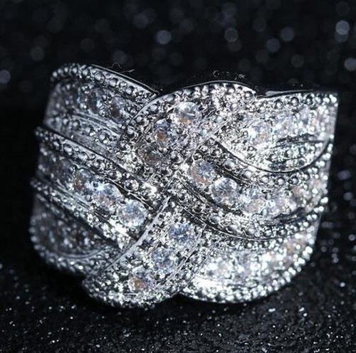 Anillo de compromiso de eternidad lleno de oro blanco Bling - Imagen 1 de 5