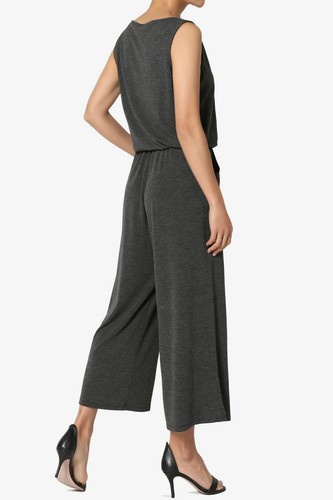 TheMogan S~3X Sleeveless Scoop Neck Pocket Crop Wide Leg Culotte Jumpsuit - Picture 36 of 107