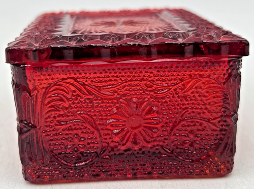 3 TIARA GLASS TRINKET LIDDED BOXES- SMOKE, AMBER & RED 3-1/2" X 2-7/8" X 1-3/4" - Picture 3 of 21