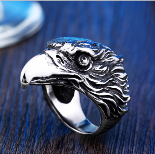 AU Men's Titanium Steel Motorcycle Charm Pop Silver Eagle Head Retro New Ring - Picture 1 of 11