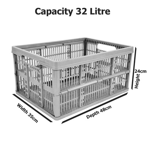 Plastic Folding Storage Crate Boxes Stackable Collapsible & Foldable 32 Litre - Picture 5 of 44