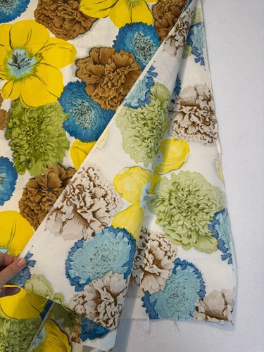 Vintage Mid Century Hippy Mod Floral Basketweave Heavy Cotton Fabric 4 Yards - Picture 7 of 9